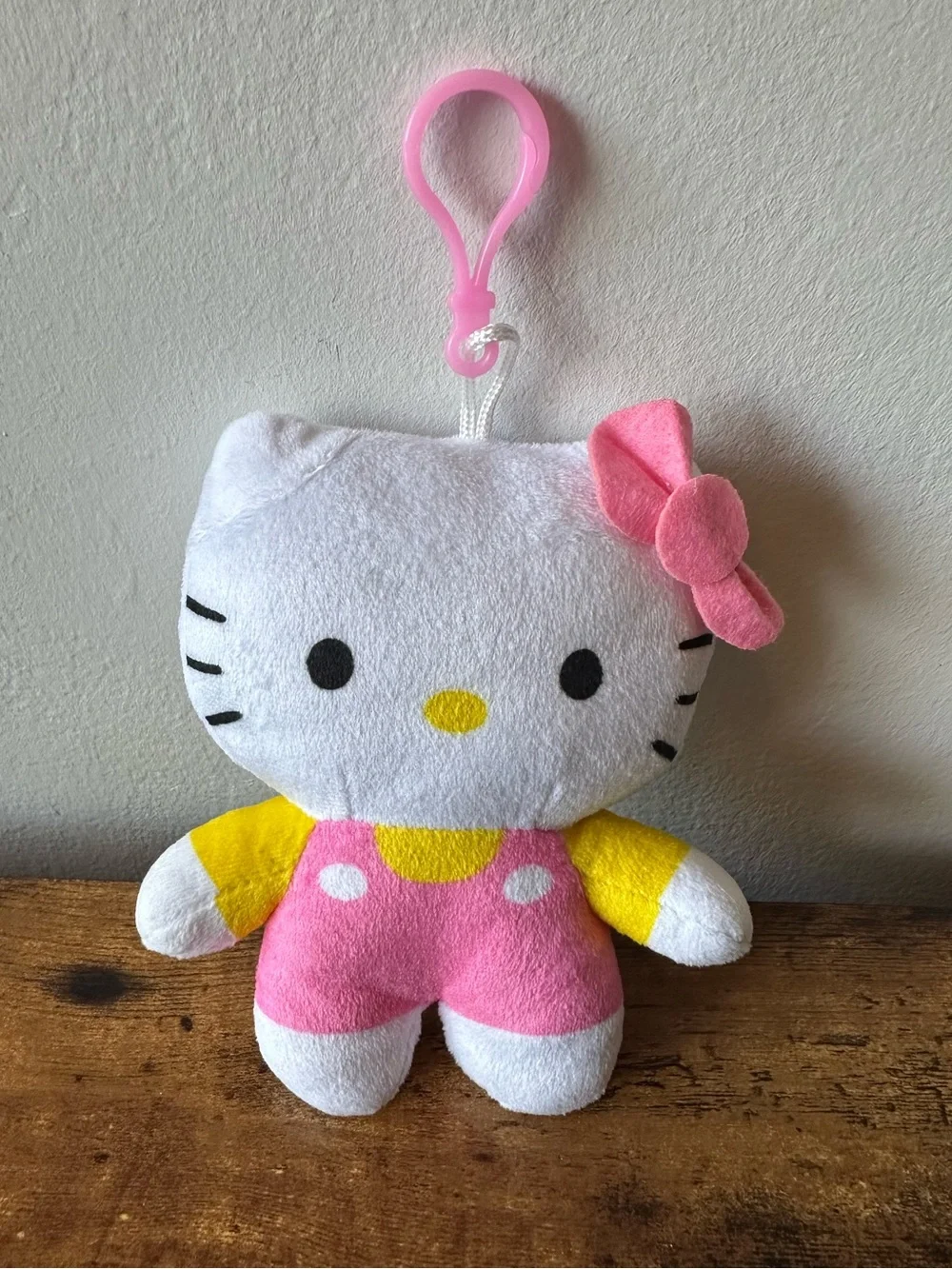 Hello Kitty Pink White and Yellow Clip-On Plush Keychain Bag Charm NWOT